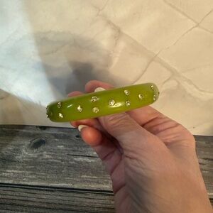 Vintage Lime Green Rhinestone Bangle Bracelet possibly Bakelite (not tested)